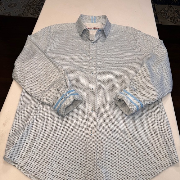Robert Graham Shirt Mens Sz XL Blue & White Tiny Check Tailored Fit Flip Cuff - Picture 3 of 12